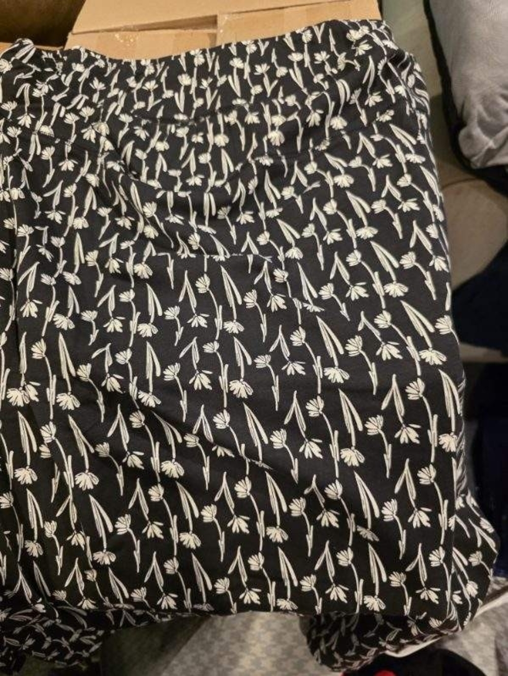 Sahalie Black Long Skirt with White Floral Print Brand New